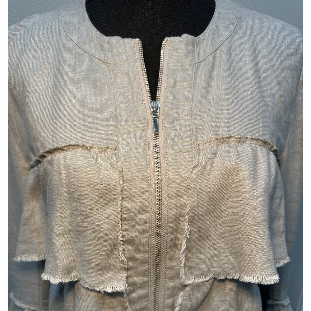 INC International Concepts Linen Blazer Women's Size Small Ruffles 90's Zip Up - Picture 3 of 10